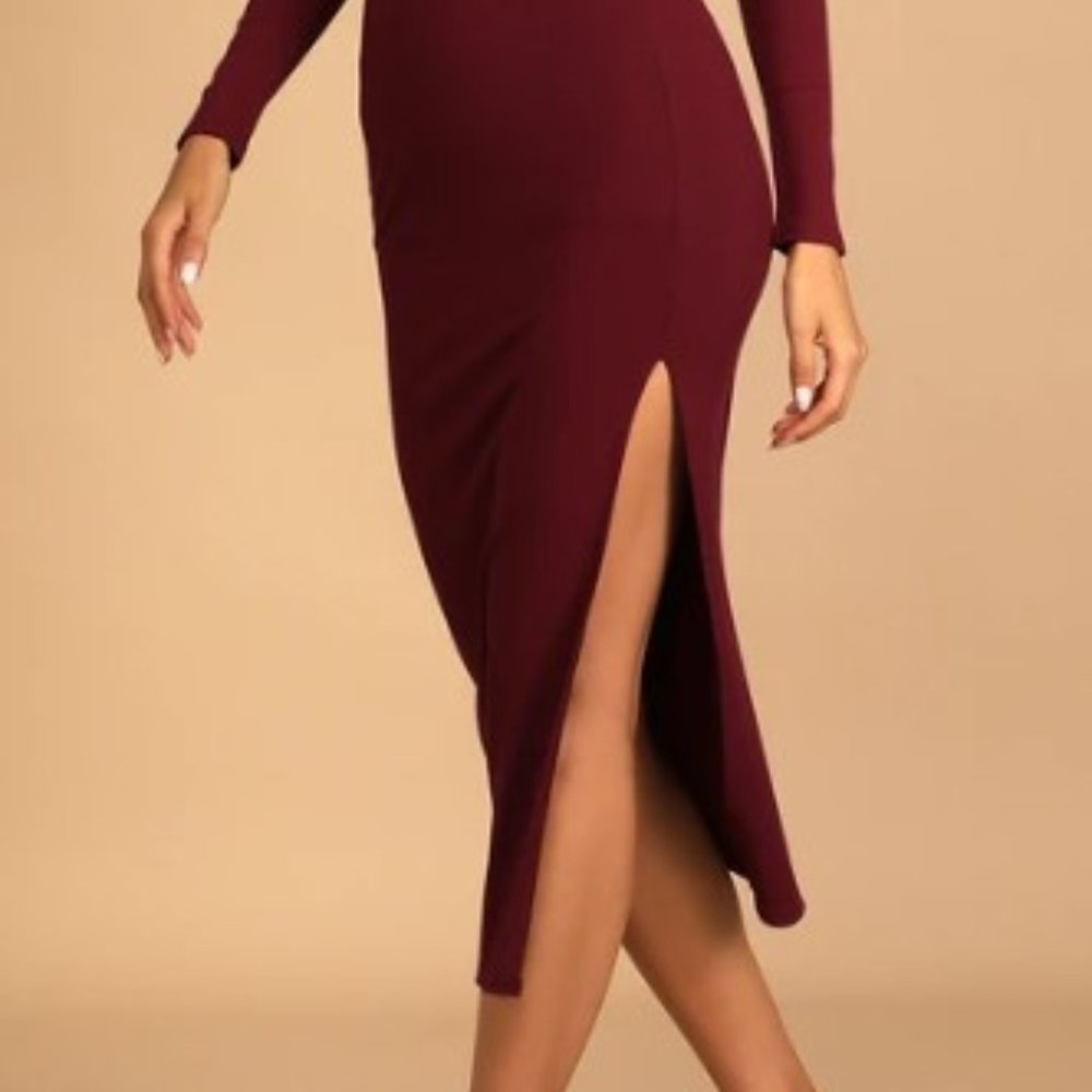 Lulus Burgundy Cutout Long Sleeve Midi Dress Size small - Picture 2 of 5